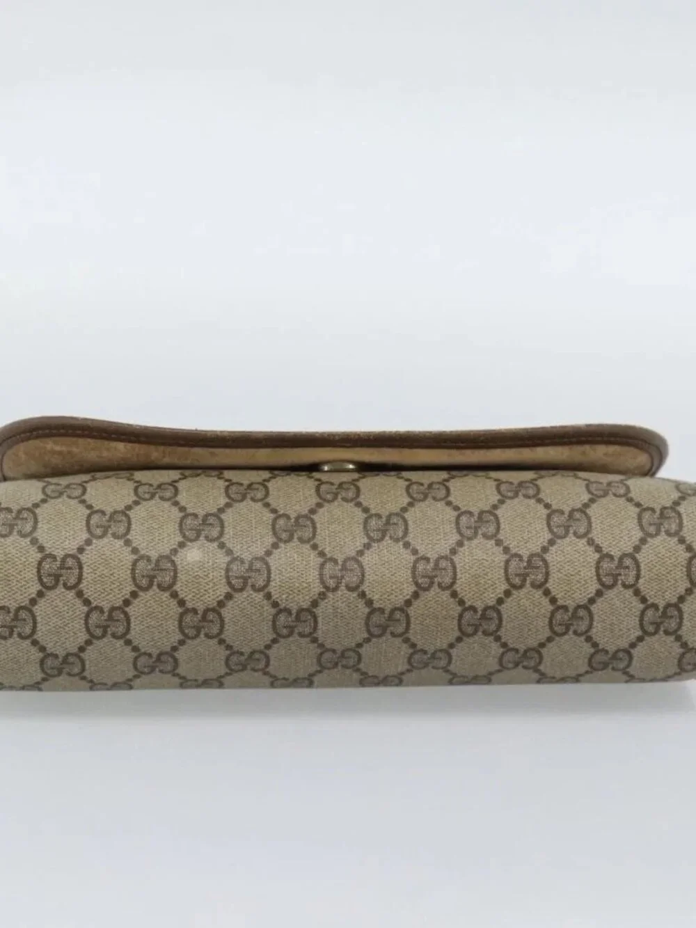 GUCCI GG Supreme Web Sherry Line Clutch Bag PVC Beige Gold 89 01 030 Auth 184406